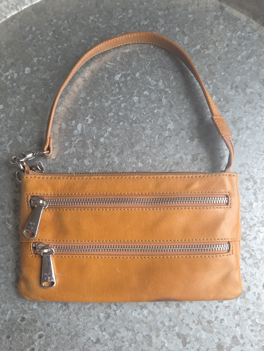 Hobo Leather Wristlet Clutch in Tan